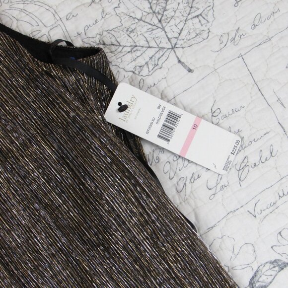 NEW $225 Laundry by Shelli Segal Metallic Gold Sleeveless Dress Back Bow Neck 10 - Picture 6 of 10